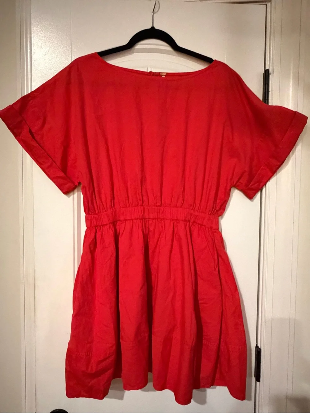 Free People Red Short Sleeve Elastic Waist Midi Dress